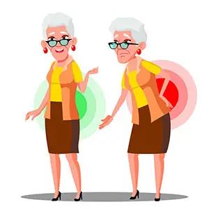 Bent Over Old Woman From Back Ache, Sciatica Vector. Isolated Cartoon Illustration