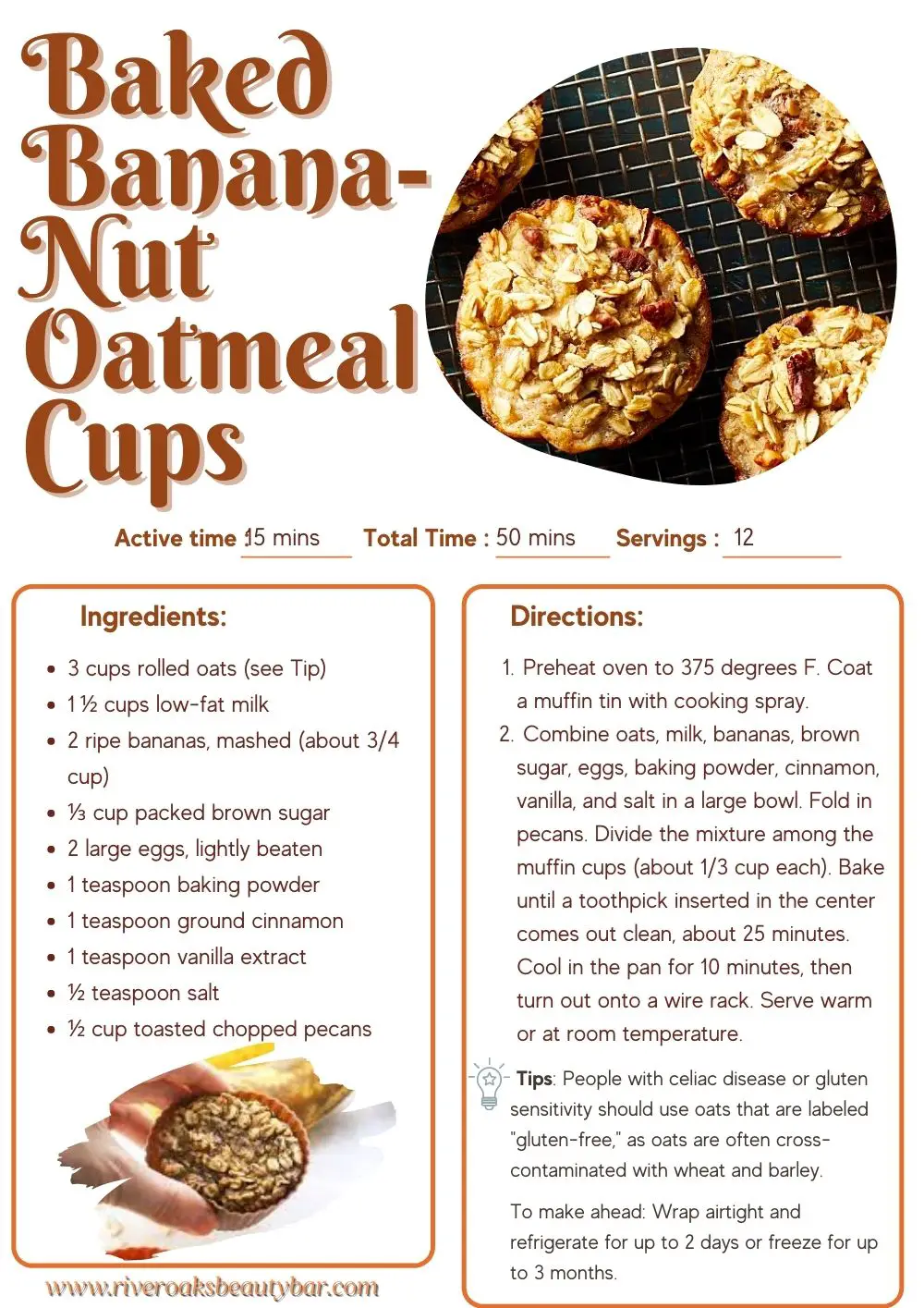 Baked Banana Nut Oatmeal Cups Recipe